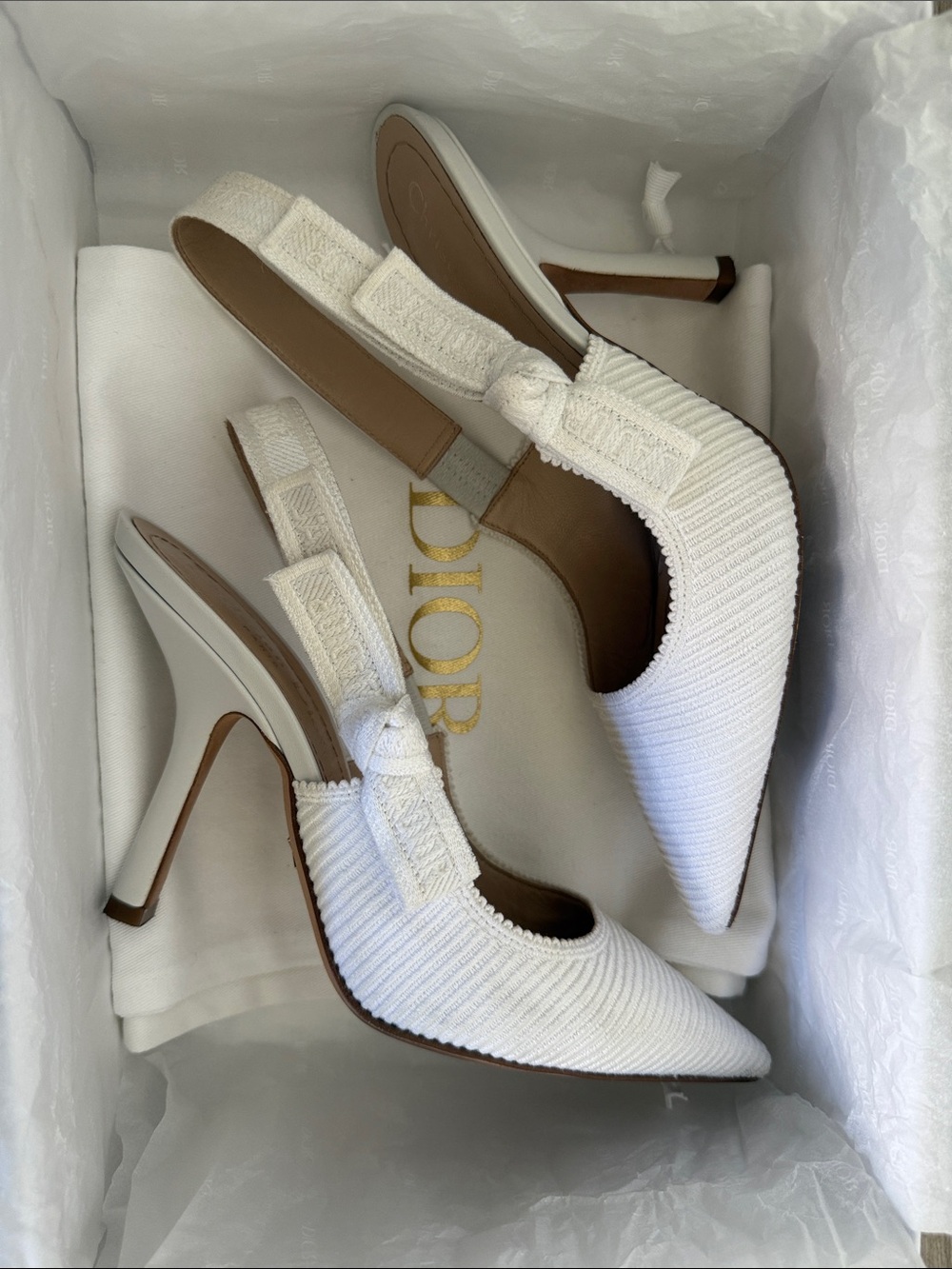 Christian Dior J’Adior White Embroidered Slingback Heels – Size 37 – Bridal - Picture 10 of 12